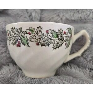 Johnson Brothers Merry Christmas Ironstone Flat Cup. Holiday Tea Party EUC!!